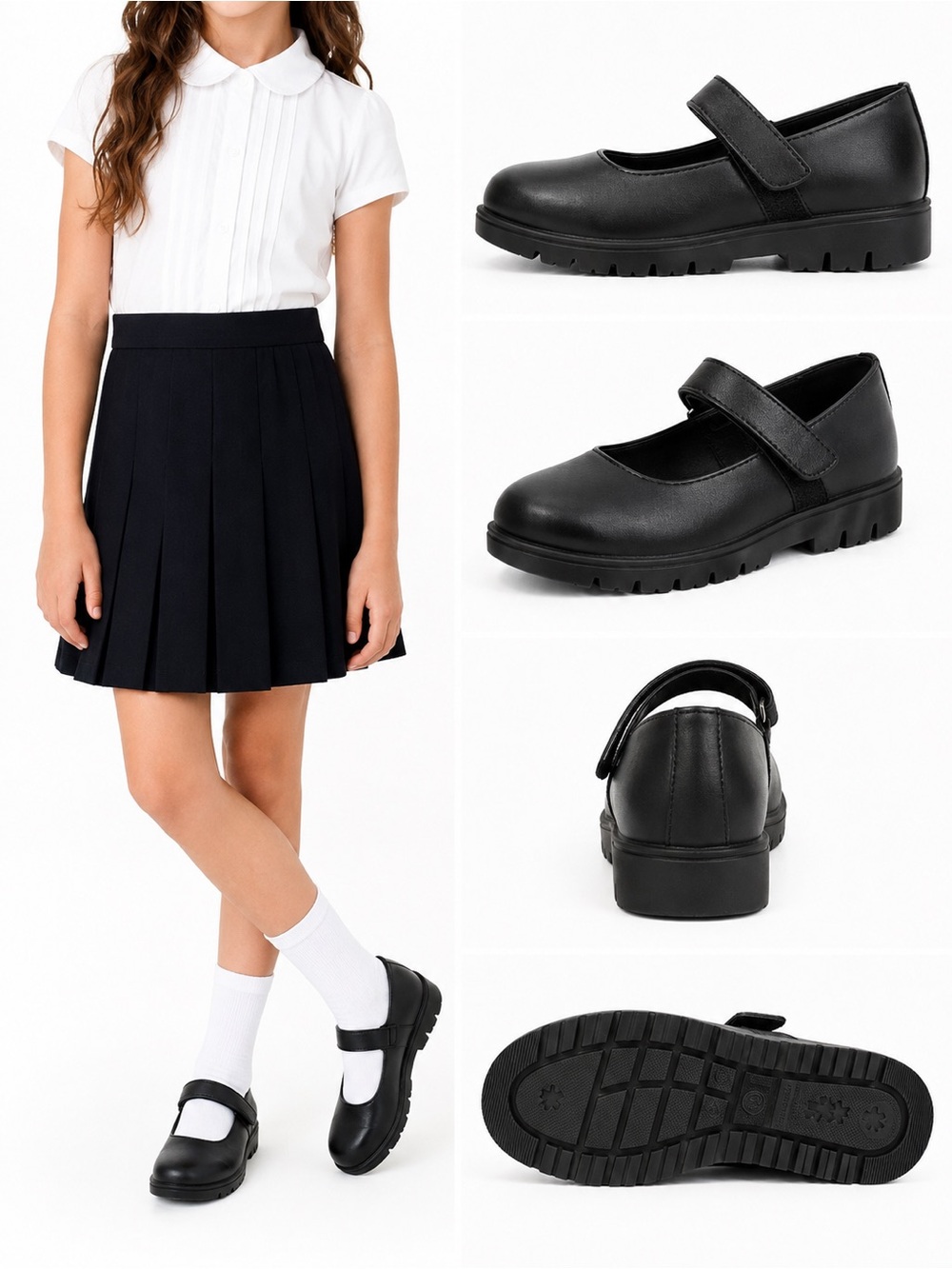 Pazitos Girls Black Mary Jane Shoes Size 32 Velcro Strap